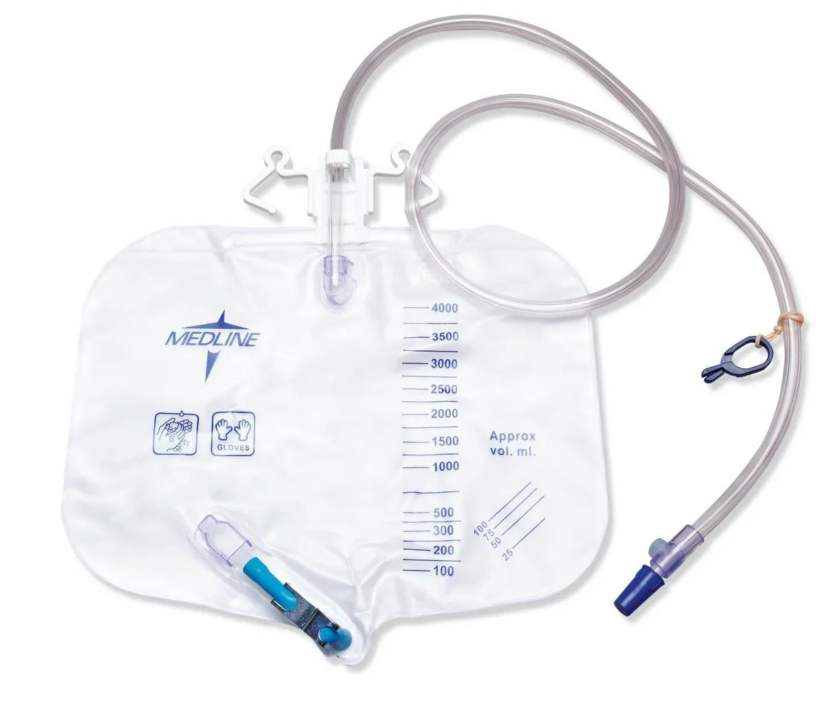 Medline 4000ml clear urinary drainage bag with tube and graduated volume markings
