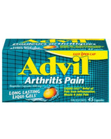 Advil Arthritis Pain 45 count ibuprofen capsules box, long lasting liqui-gels for joint pain relief