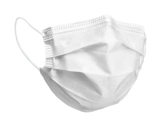 Disposable white medical face mask with ear loops for home care or PPE use