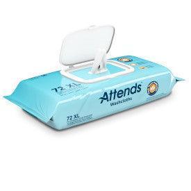 Attends washcloths pack with open lid, 72 XL wipes for personal hygiene care