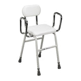 Adjustable medical shower chair with padded seat, backrest, and armrests