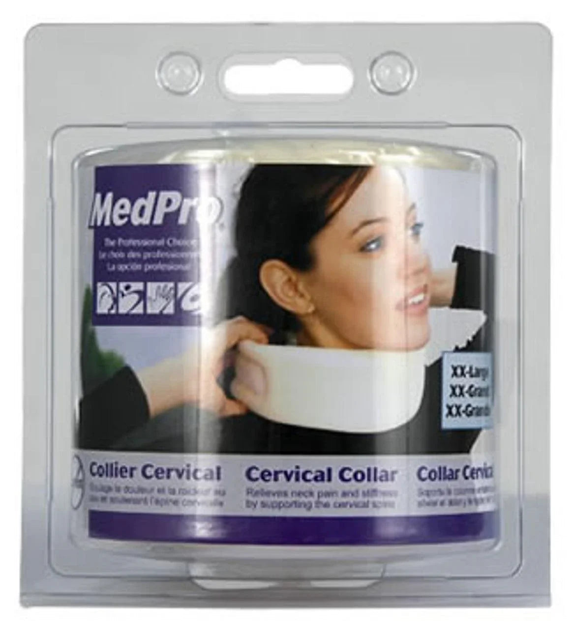 MedPro cervical collar in retail packaging for neck support and pain relief