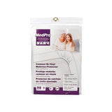 Contour-fit vinyl mattress protector in clear packaging for home care and medical use