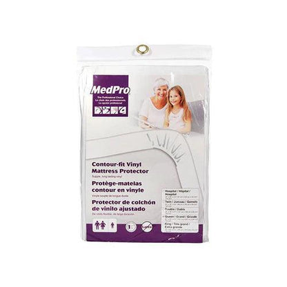 MedPro contour-fit vinyl mattress protector in package, hospital and home care supply