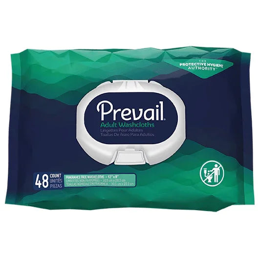 Prevail adult washcloths pack, 48 count, fragrance-free disposable hygiene wipes