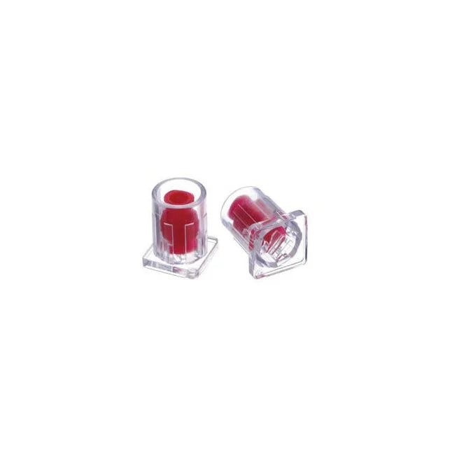 Clear needleless IV connector caps with red seal for medical and home care use