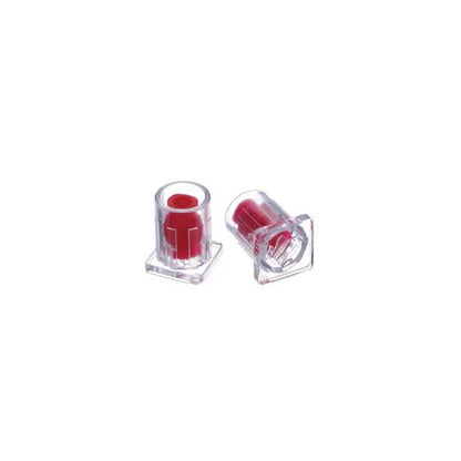 Clear needleless IV connector caps with red seal for medical and home care use