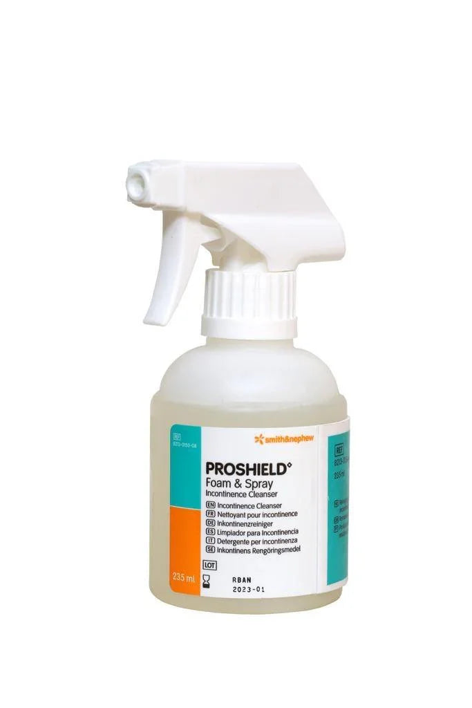PROSHIELD foam and spray incontinence cleanser bottle with trigger nozzle, 235 ml