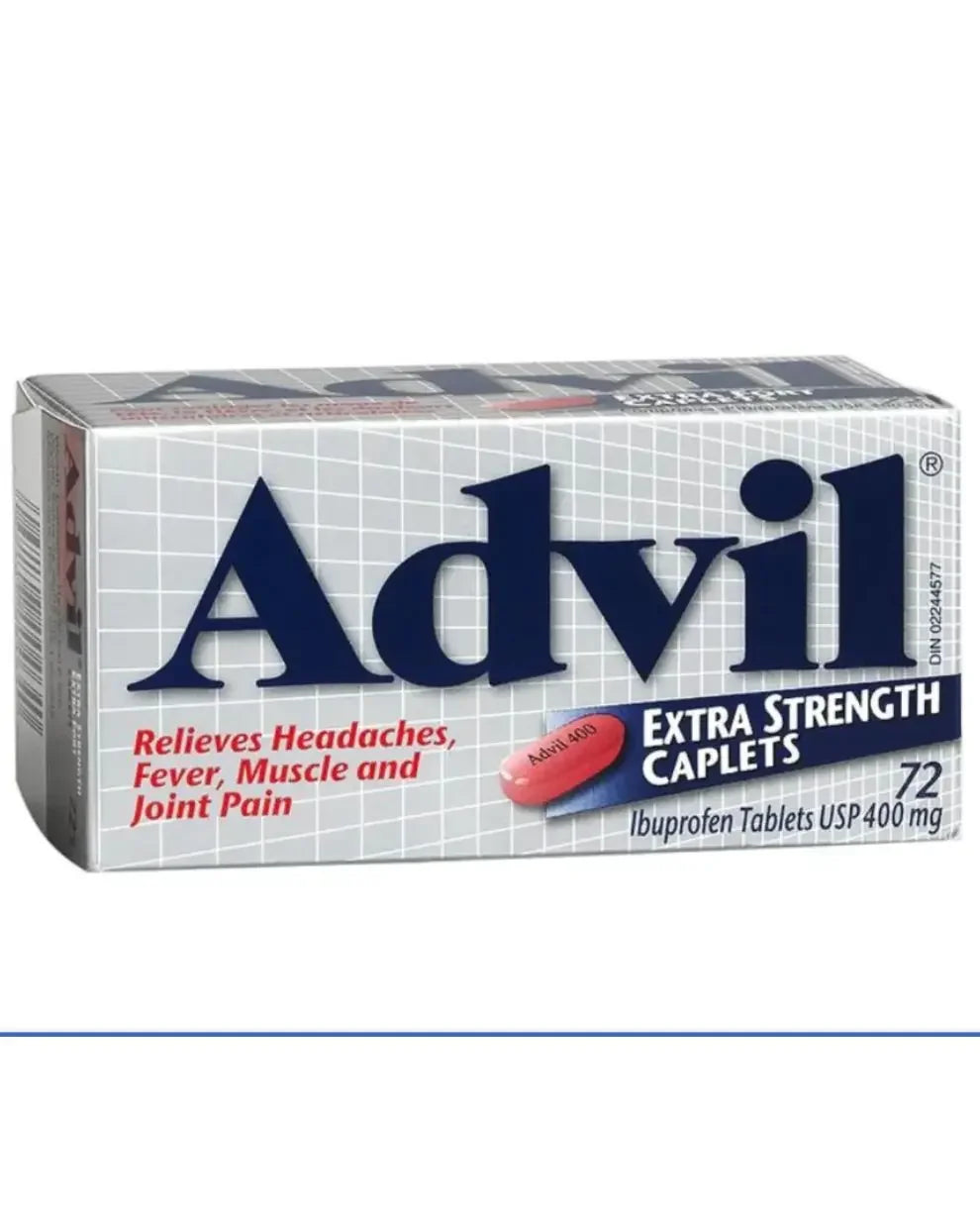 Advil Extra Strength Caplets 72 count box, ibuprofen 400mg for pain relief and fever