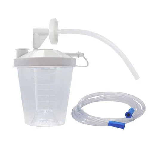 Medical suction canister with lid and tubing for respiratory and home care use