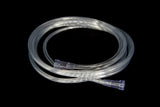 Clear medical oxygen tubing coiled on a black background, home care respiratory supply