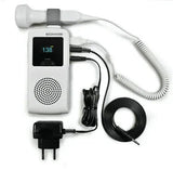 Handheld fetal doppler with digital display, probe, and coiled connecting cable