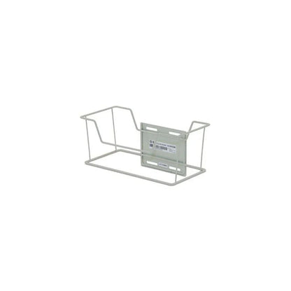 Wall-mounted medical wire supply basket, white metal, with label holder
