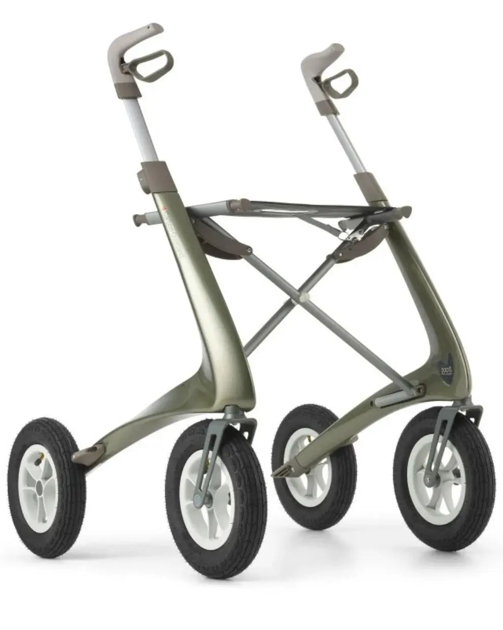 Modern lightweight medical rollator walker with four large wheels for mobility support
