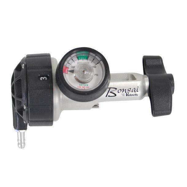 Bonsai oxygen conserver with pressure gauge, silver and black, medical oxygen supply device