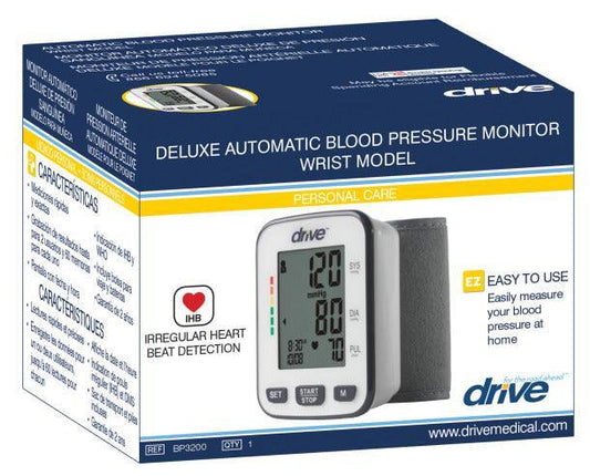Deluxe automatic wrist blood pressure monitor with box packaging, home care medical supply