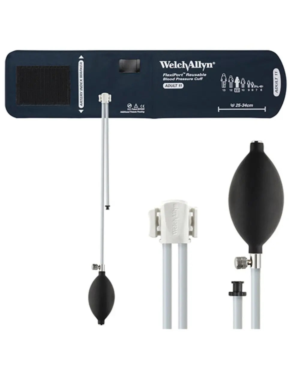 Welch Allyn reusable blood pressure cuff with inflation bulb and tubing, adult size.
