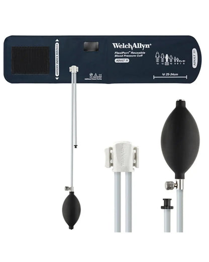 Welch Allyn reusable blood pressure cuff with inflation bulb and tubing, adult size.