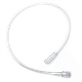 Clear medical IV extension tube with luer lock connectors on a white background