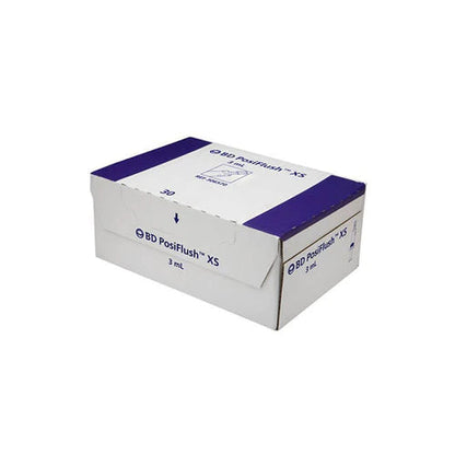 BD PosiFlush XS 3 mL saline flush syringe box for hospital and home care medical use