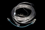 Clear oxygen nasal cannula tubing for respiratory therapy on a black background