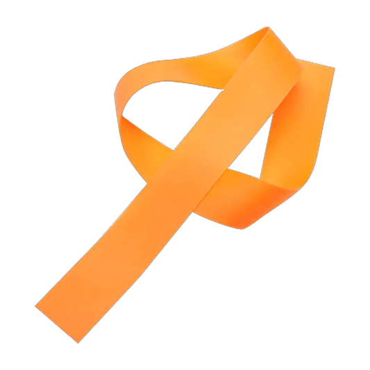 Orange exercise resistance band for physical therapy and fitness training