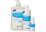Coloplast sensitive skin moisturizing body wash, shampoo, and hand wash bottles for home care