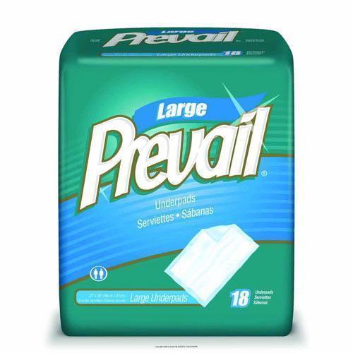 Prevail large underpads package, green pack, 18 disposable absorbent pads for incontinence care