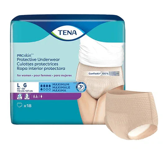 TENA ProSkin protective underwear for women, size large, maximum absorbency, pack of 18