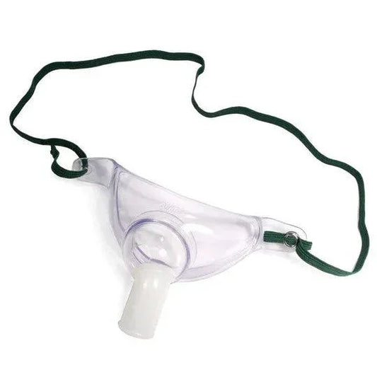 Adult tracheostomy oxygen aerosol mask with green adjustable strap, medical supply