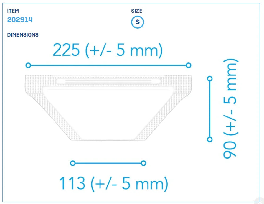 Small surgical respirator mask with dimensions 225x90x113 mm, item 202914 diagram