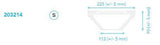 Diagram of a small surgical N95 respirator mask with labeled dimensions in millimeters.