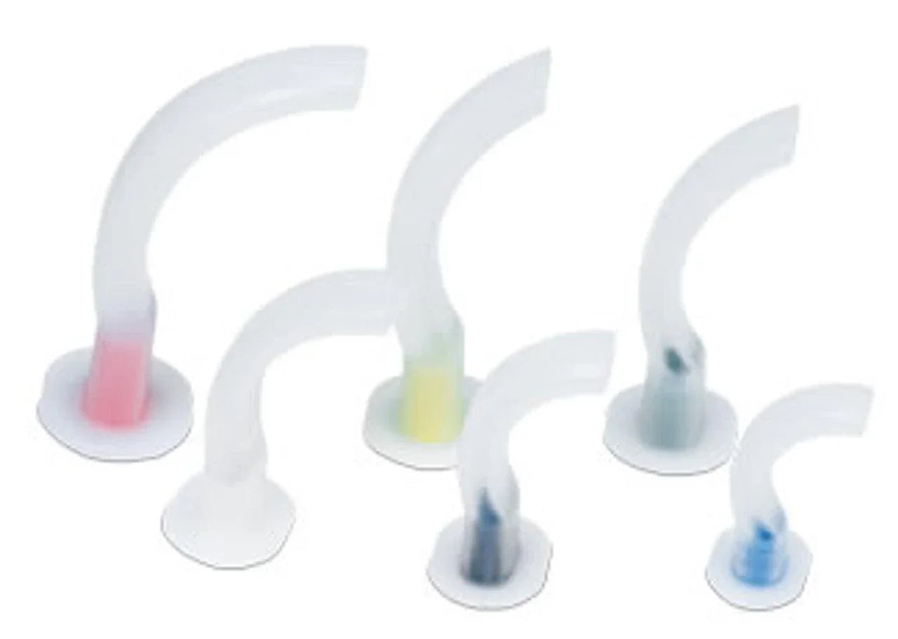 Assorted Guedel airway kit with five different sizes on a white background