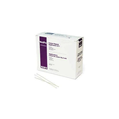 Box of sterile 6 inch cotton tipped applicators with three applicators displayed