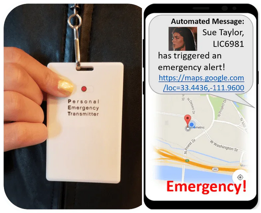 Personal emergency transmitter device and emergency alert notification with location map on smartphone.