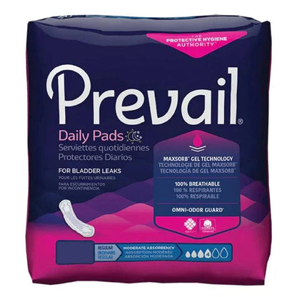 Prevail bladder control pads for moderate absorbency, protective hygiene packaging