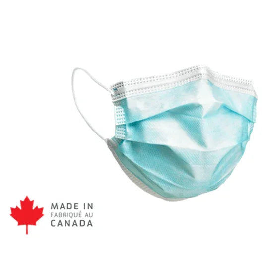 Blue pediatric ASTM Level 1 disposable face mask with earloops, made in Canada