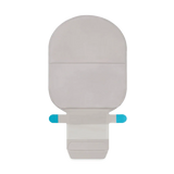 Drainable one-piece ostomy pouch with closure tabs, for colostomy or ileostomy care