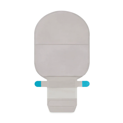 Drainable one-piece ostomy pouch with closure tabs, for colostomy or ileostomy care