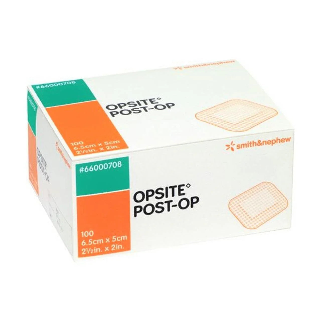 Box of OPSITE Post-Op surgical dressings, 6.5cm x 5cm, 100 count
