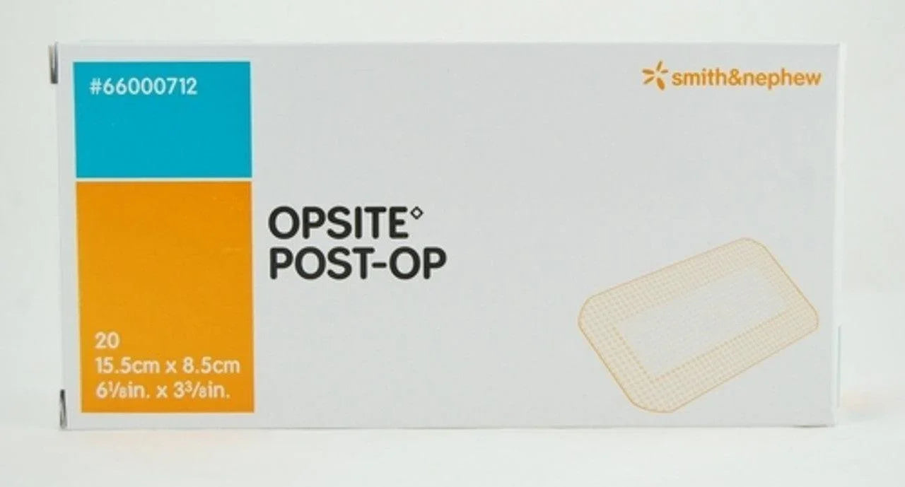 Box of Opsite Post-Op 15.5cm x 8.5cm sterile wound dressings, 20 pack