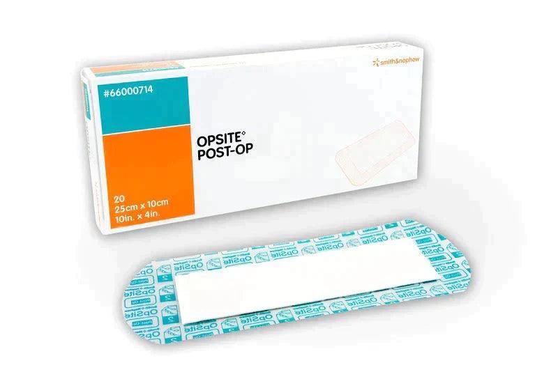 Sterile post-op wound dressing 25cm x 10cm with adhesive, shown with product box