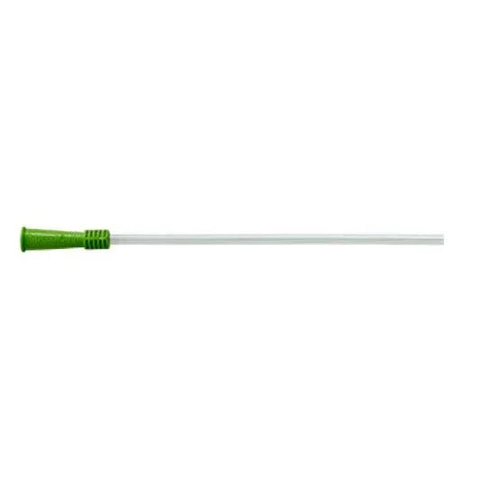 18FR male urethral catheter with green connector on white background