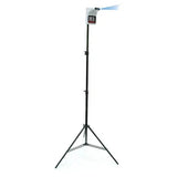 Adjustable black tripod stand with mounted digital infrared thermometer for temperature screening