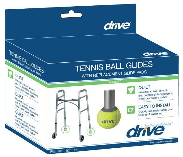 Box of tennis ball glides for walkers with replacement glide pads, Drive brand packaging