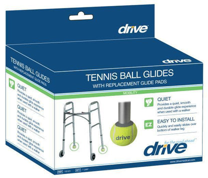 Box of tennis ball glides for walkers with replacement glide pads, Drive brand packaging