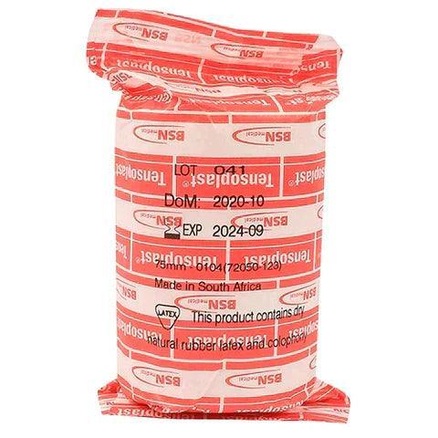 Tensoplast elastic adhesive bandage roll, 7.5cm x 4.5m, sealed in red and white packaging